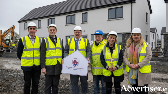 Pictured at the Garraí na Gaoithe development at Baile Chláir, County Galway l-r: John Waters of Galway County Council's Housing Directorate; Michael Owens, Director of Housing for Galway County Council; Liam Conneally, Chief Executive of Galway County Council; Councillor Martina Kinane, Cathaoirleach of Galway County Council; and Karen O’Donnell, Galway County Council. Photo: Andrew Downes, xposure.