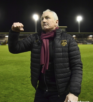 Galway United manager John Caulfield celebrates after his side&#039;s victory in the SSE Airtricity Men&#039;s Premier Division match between Galway United and Shelbourne at Eamonn Deacy Park in Galway. Photo by Sam Barnes/Sportsfile