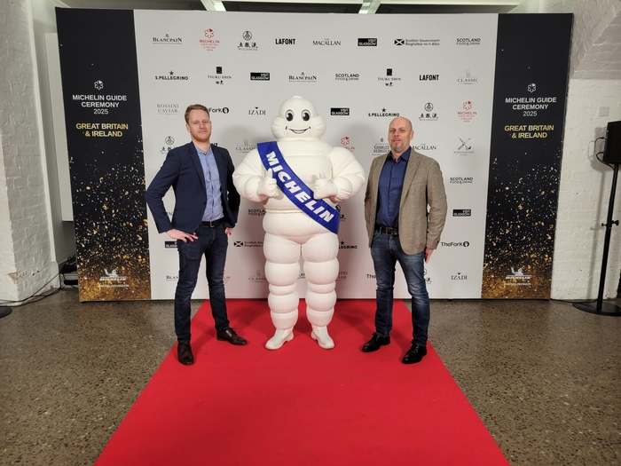 Daróg head chef Attila Galambos and owner/sommelier Zsolt Lukács pictured at the Michelin award ceremony.
