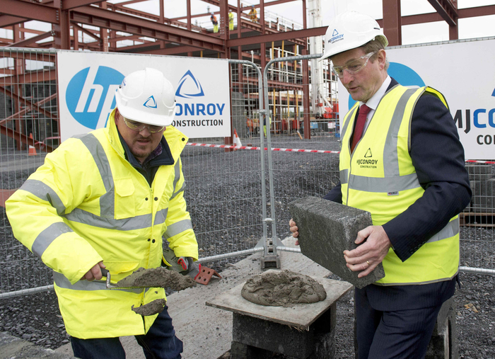 Pictured here in 2014 is then Taoiseach Enda Kenny officially launching the construction of HP's 89,000 sq. ft. office building in Ballybrit, Galway. Photo:Andrew Downes.