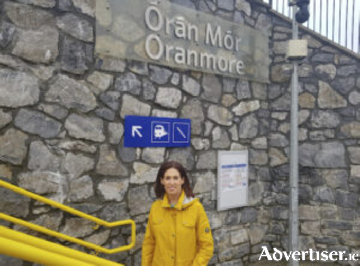 Minister Hildegarde Naughton at Oranmore Train Station.