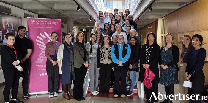 Pictured on a recent visit to the National Breast Cancer Research Institute (26 Feb) are the third year general nursing students with their lecturer Aoife Petrie (centre left, grey jacket), Martina Keane, module leader (centre left, white cardigan), Dr Roisin Dwyer (third right), Associate Professor in Translational Science, NBCRI, and NBCRI staff.