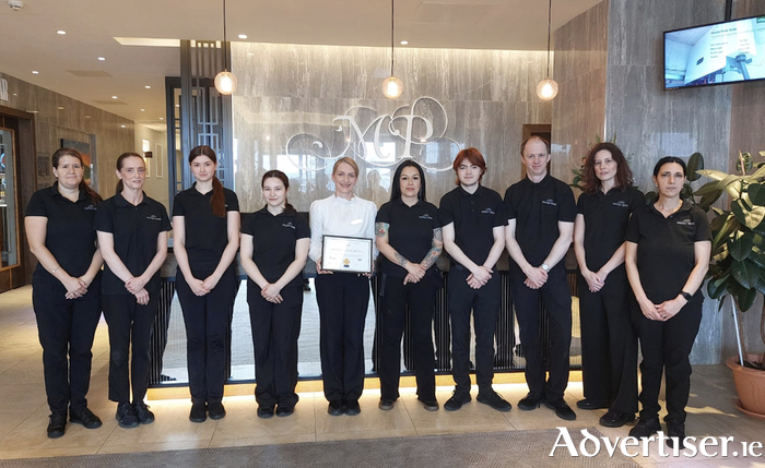 The award-winning team from the Menlo Park Hotel who won an ISAI 2024 GOLD Irish Accommodation Service Award. Well done to all the team. Pictured left to right: Christina, Natalie, Andreea, Oleksandra, Caroline, Evelyn, Pearse, Ronan, Carol, and Aranka.