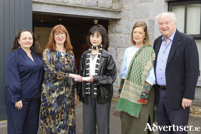 From left: Caitríona McLaughlin, Artistic Director of the Abbey Theatre, the National Theatre of Ireland; Dr Charlotte McIvor, Head of Postgraduate Programmes in Drama and Theatre Studies in the College of Arts, Social Sciences and Celtic Studies; Chen Rui (Daphne), recipient of the Siobhán McKenna scholarship; and Siobhán McKenna’s son Donnacha O'Dea and his wife Patricia O’Dea. Credit – Martina Regan