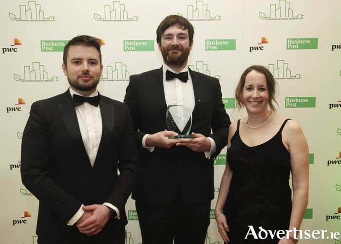 Pictured accepting the  2025 Sustainable Small Business of the Year award were Peter O’Dwyer Sunday Business Post, Dylan McDonagh iSupply and Fiona Gaskin from PWC