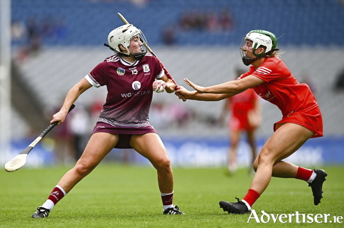 Ailish O'Reilly of Galway in action against Izzy O'Regan of Cork during the Glen Dimplex Camogie All-Ireland Senior Camogie Championship final between Cork and Galway at Croke Park in Dublin last August. Photo by Piaras Ó Mídheach/Sportsfile