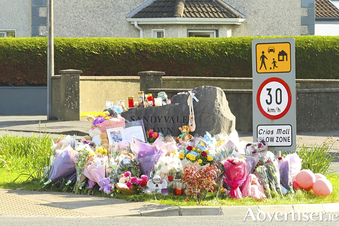 Tributes to Ula at the scene of the road traffic incident on Saturday. Photo: Mike Shaughnessy