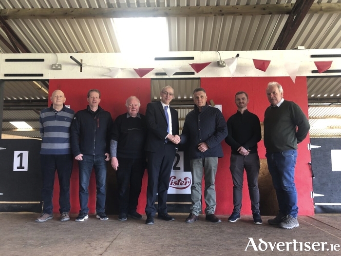 Pictured at the LEADER grant announcement at Mountbellew Sheep Festival were, from left: Oliver Noone, Frank Keane (LEADER), Vincent Flynn, Steve Dolan (CEO of Galway Rural Development), Michael Cunniffe (Chairperson of Sheepfest), Conor Carty (LEADER), and Martin Raftery.