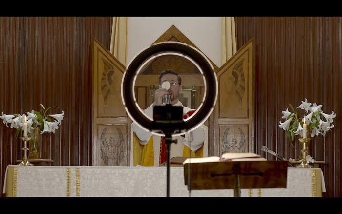 Fr Conor McGrath saying mass  in 'Sins of Ireland'