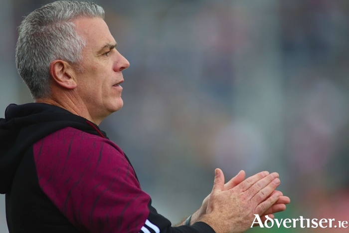 Galway manager Pádraic Joyce applauds his team's performance against Roscommon in the Connacht Football Championship semi-final at Pearse Stadium. Photo: Mike Shaughnessy