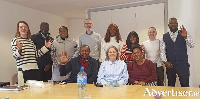 Pictured at the launch of Africa Day 2025 in County Galway; Back L to R: Jennie Swannock (Galway County Council Integration Team), Innocent Igoh (Africa United Galway), Islammiyah Saudique-Kadejo (AMDAF - Amdalah Africa Foundation), TJ Hughes (Galway County Council Integration Team), Josephine Adejumon  (Tuam Embracing Diversity), Uwa Agho (Tuam Embracing Diversity), Ronan Melia (Failte Isteach, Tuam), Adebisi Oladipo (Tuam African Community). Front: Frank Owusu (Shining Light Galway), Janet Kehelly (Galway County Council Integration Team), Pamela Mncube (Shining Light Galway).