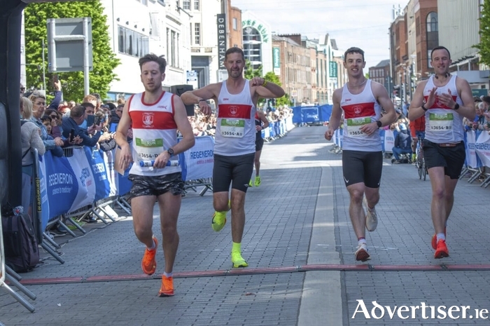 The Galway City Harriers Mens Relay team of Bryan Lalor, Paul Fahy, Michael Conway, and Shane McDonagh at the Great Limerick Run.