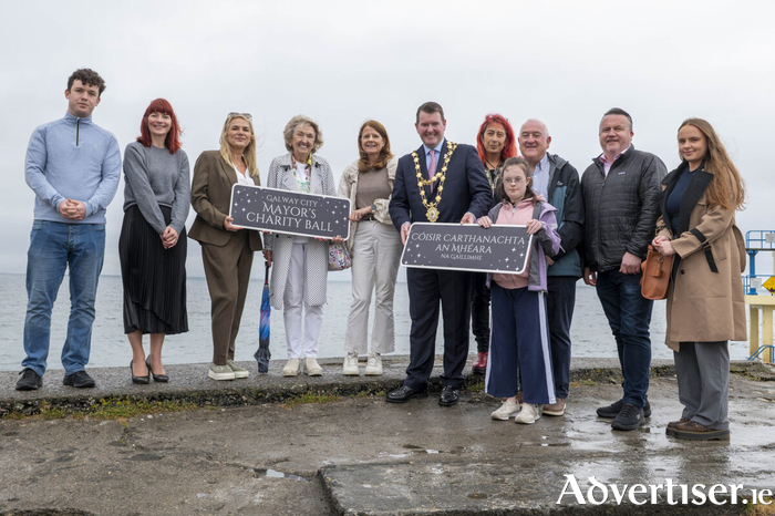 From left: Michael Morris and Maire Brid Ni Chonghaile , Galway Autism Partnership, Suzanne McClean, Rosabels Rooms, mary Bennett, Mayoral ball Organising Committee, Gemma Brennan, Mayor Peter Keane, Ana Bella Alvarez and Sean Conneely, Blue Teapot, Alison Burke, Gary Monroe, Rosabels Rooms and Gina Conlon, Down Syndrome Ireland.