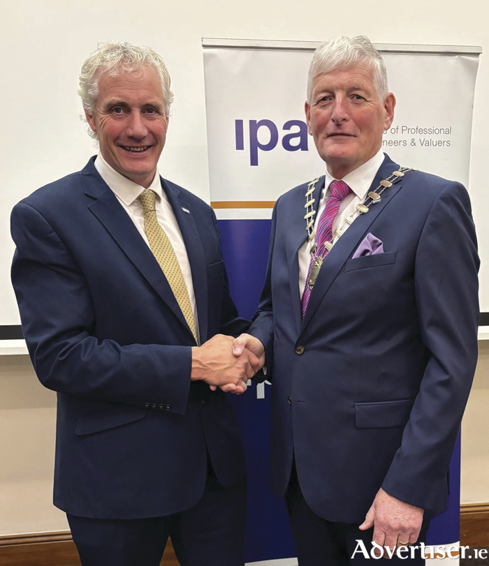 Colm Farrell MIPAV, TRV, Farrell Auctioneers, Valuers & Estate Agents Ltd, Gort, has been appointed to represent Connacht on the board of directors of The Institute of Irish Professional Auctioneers & Valuers (IPAV). Mr Farrell is pictured accepting the role with incoming president Fintan McGill MIPAV TRV.