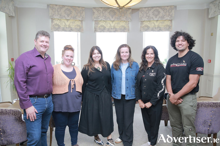 Animation Meitheal: Alan Duggan (Ardán), Kathryn Reynolds (Ardán), Maddy de Young (Māoriland), Ruth Mulhern (Galway City Arts Officer), Libby Hakaraia (Māoriland), Seth Parata Stewart (Māoriland). Photo by Kenny Gaughan