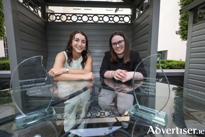 Accountancy students, Elizabeth Howard and Aoife Mc Walters have reason to celebrate after finishing first in the world in their exams. The two Association of Chartered Certified Chartered Accountants (ACCA) students from Dublin-based online and blended learning college, Accountancy School are pictured at a ceremony in Dublin recently where their achievements were recognised.