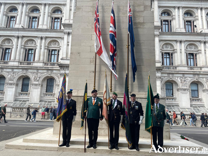Standards of five disbanded Irish regiments were paraded to The Cenotaph in Whitehall, London