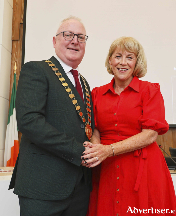 Cllr David Collins, who was elected Cathaoirleach of Galway County Council on Friday afternoon with outgoing Cathaoirleach Cllr Martina Kinane.  Photo: Mike Shaughnessy
