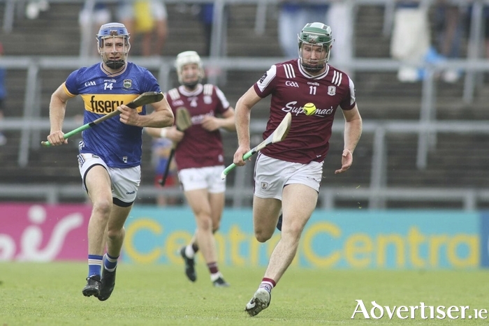 Galway’s Cathal Mannion and John McGrath, Tipperary in action from the GAA All Ireland Senior Hurling Championship quarter final at TUS Gaelic Grounds, Limerick last Saturday. (Photo: Mike Shaughnessy)