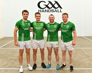 The All-Ireland senior winning Maigh Cuilinn team of Martin Mulkerrins, Diarmuid Mulkerrins, Conor Noone and Seamus Conneely.