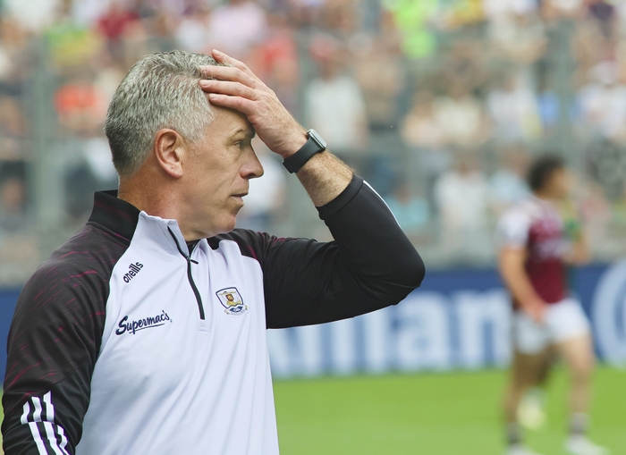 Galway manager Pádraic Joyce watches his side in the final moments of the All-Ireland Senior Championship Quarter-Final against Meath at Croke Park last Sunday. (Photo: Mike Shaughnessy)