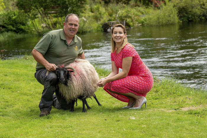 Sheep farmer, Martin O’Toole, with Miriam Kennedy, Head of Wild Atlantic Way, Fáilte Ireland, with a prize-winning Connemara Mountain ewe.
