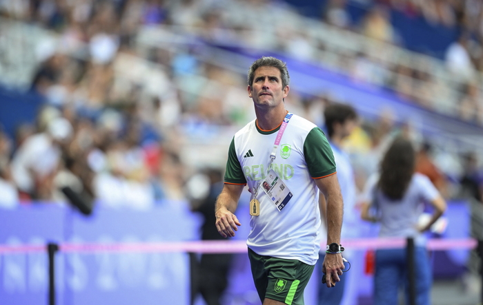 Former Team Ireland head coach Allan Temple-Jones after the Women's Rugby Sevens Pool B match between Team Ireland and Team Great Britain at the Stade de France during the 2024 Paris Summer Olympic Games in Paris, France. (Photo by Stephen McCarthy/Sportsfile).