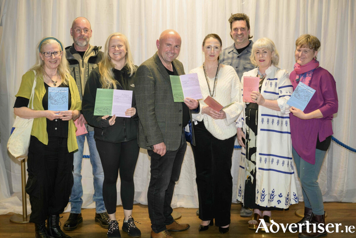 Members of the Gort Project at the launch of the pamphlet (l-r) Gabrielle Bolster, John Murphy (illustrator of pamphlet). Anna Swisher (project organiser), Rory O'Shaughnessy (local historian), Pamela Ward, Jim Ricks, Aisling O'Leary and Fiona McDonagh.