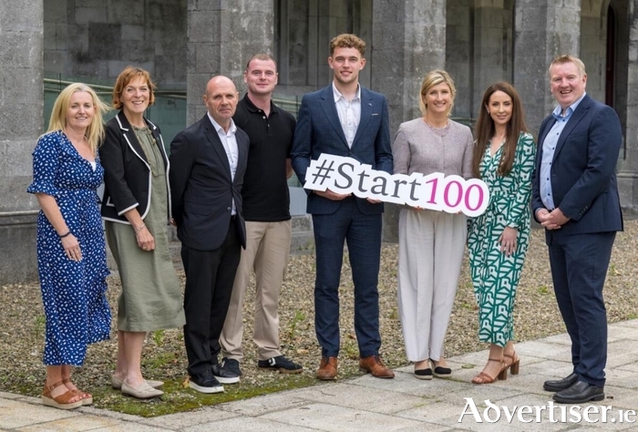 Pictured at the University of Galway Start100 2025 Demo Day final hosted by IdeasLab are (L-R): Jenny Mullery, IdeasLab; Méabh Conaghan, Enterprise Ireland; John Brennan, WestBIC; ‘One to Watch’ recipient Joseph Tannian; Overall Winner Sean Allen; Dr Helen McBreen, Atlantic Bridge; Dr Natalie Walsh, IdeasLab; and Conor Carey, Fairstone. Photo: Andrew Downes