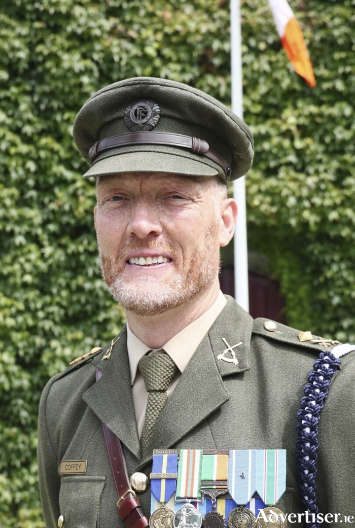 Lt Col Máirtín Coffey, officer commanding, An Chead Chath (1st Inf Bn), at Galway's National Day of Commemoration ceremony in University of Galway last Sunday. (Photo: Mike Shaughnessy)