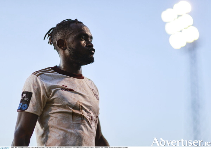 Jeannot Esua of Galway United after his side's defeat in the SSE Airtricity Men's Premier Division match between Bohemians and Galway United at Dalymount Park in Dublin. (Photo by Thomas Flinkow/Sportsfile)