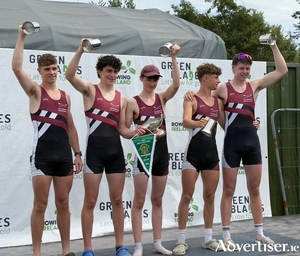 Col&aacute;iste Iogn&aacute;id National Champions MJ18 4+ Jack Mannion, Eoghan O&rsquo;Connell, Arthur O&rsquo;Malley (cox), Ois&iacute;n &Oacute; Conaire and Paul Schofield