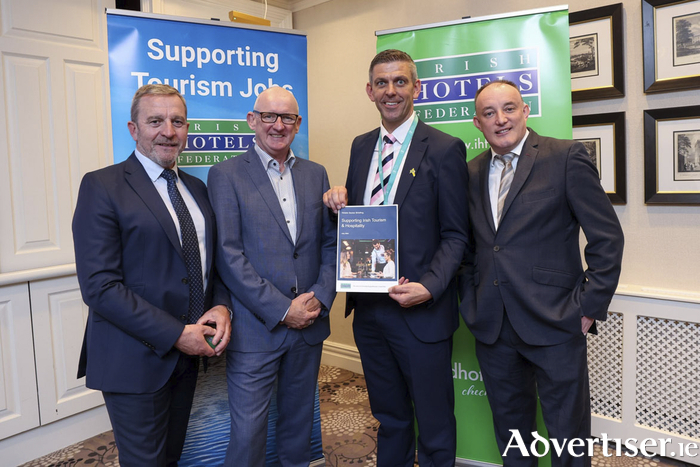 Hoteliers from across the country recently met with TDs and Senators to discuss the key challenges facing Irish tourism and the necessary measures the Irish Hotels Federation is calling for to ensure the successful long-term development of Ireland’s largest indigenous industry, supporting over 270,000 livelihoods. Pictured (l-r):  Paul Gallagher, Chief Executive IHF; John Ryan, The Ardilaun Hotel; Senator Gareth Scahill and Padraig Nolan, Chair IHF Galway Branch. Photo: Maxwell Photography