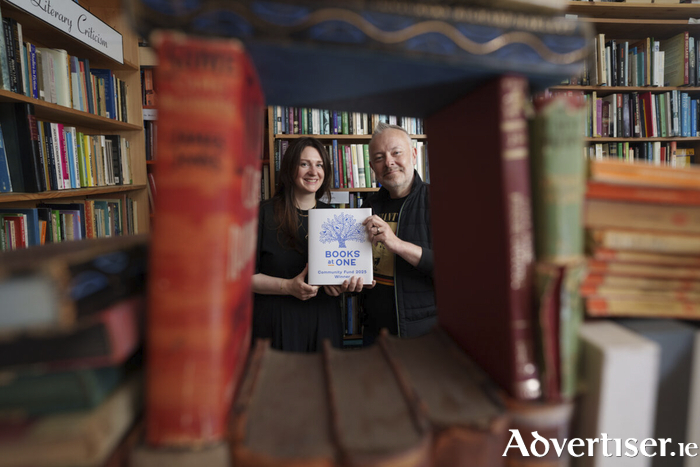 Owner Louisa Earls and Rick O’Shea at Books Upstairs on D’Olier street. Photograph: Fran Veale/Naoise Culhane Photography
