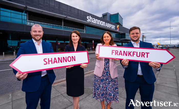 Pictured welcoming the news of the new Shannon-Frankfurt route with Discover Airlines are (L - R): Shannon Airport Director, Niall Kearns; CEO of The Shannon Airport Group, Mary Considine; B2B Business Development Manager Shannon Airport, Isabel Harrison; and Shannon Airport Aviation Development Manager, Dan Irvine.