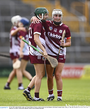 Ailish O&#039;Reilly, right, and Niamh 
Mallon of Galway celebrate after the Glen Dimplex All-Ireland Camogie Senior Championship semi-final match between Galway and Tipperary at UPMC Nowlan Park, Kilkenny. 
(Photo by Ben McShane/Sportsfile)