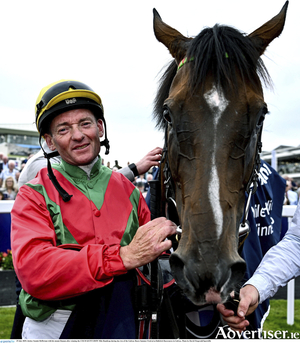 Jockey Seamie Heffernan with his mount Dunum after winning the COLM QUINN BMW Mile Handicap. Photo by David Fitzgerald/Sportsfile