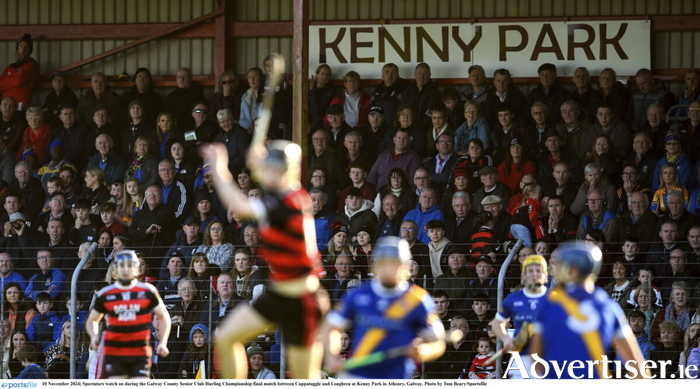 Spectators watch on during the Galway County Senior Club Hurling Championship final match between Cappataggle and Loughrea at Kenny Park in Athenry, Galway. (Photo by Tom Beary/Sportsfile)