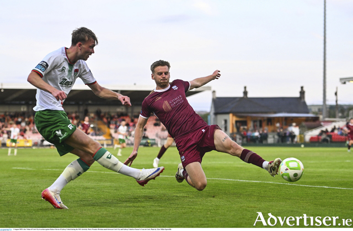 Alex Nolan of Cork City in action against Robert Slevin of Galway United during the SSE Airtricity Men's Premier Division match between Cork City and Galway United at Turner's Cross in Cork. (Photo by Tyler Miller/Sportsfile)