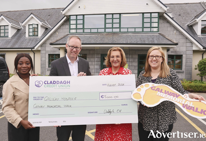 At the announcement of Claddagh Credit Union’s sponsorship of The Galway Memorial Walk, Galway Hospice's annual fundraising event were (l-r) Faoshyat Azeeze, marketing manager Claddagh Credit Union, Ted Coyle, deputy CEO of Claddagh Credit Union, Mary Nash, CEO Galway Hospice and Lorraine Gallagher, Galway Hospice.  Photo: Mike Shaughnessy