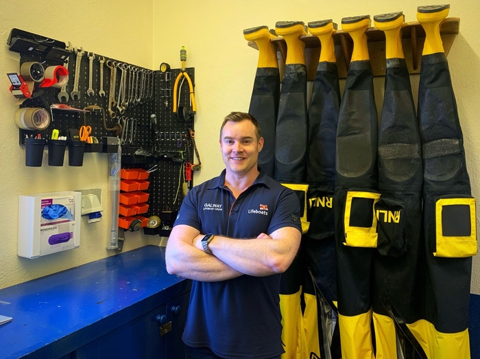 Galway RNLI mechanic: Paddy Hennelly, volunteer lifeboat crew and station mechanic in the mechanic’s workshop in the Galway RNLI Lifeboat Station.
 