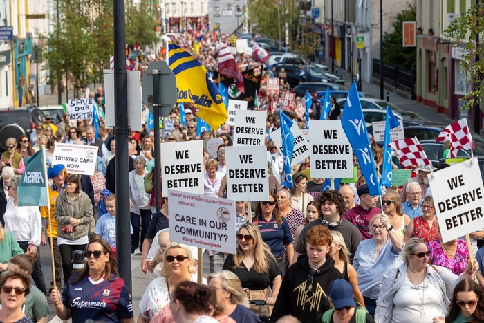 Thousands took to the streets of Ballinasloe to protest the downgrade of maternity services at Portiuncula University Hospital. 