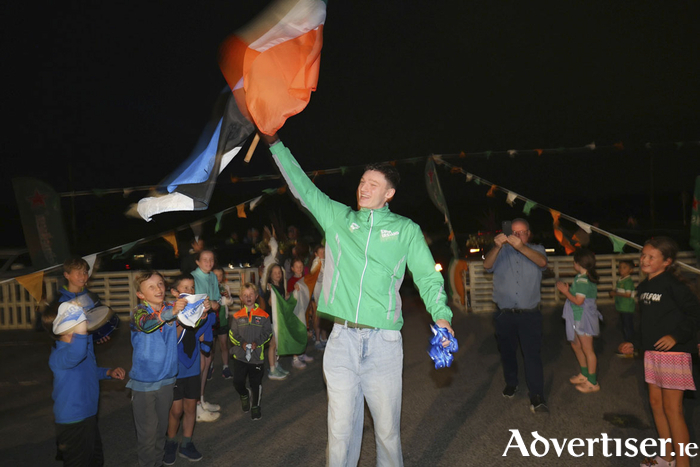 The homecoming celebrations hosted by Corinthians Rugby Club for John Shortt, World Junior Swimming Champion on Monday night at Corinthian Park, Cloonacauneen. John Shortt played rugby for Corinthians before focusing on his swimming career which saw him scoop two gold and one bronze medal at the World Aquatics Junior Swimming Championships in Otopeni, Romania last week. Photo: Mike Shaughnessy