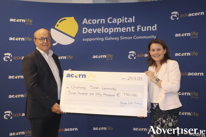 Gerry O’Connell, Acorn Life Group, Karen Golden, Galway Simon Community and Gerard Ryan, Acorn Life Group at the announcement of the Acorn Capital Development Fund in support of Galway Simon Community.  Photo: Boyd Challenger