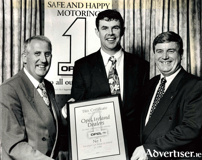 Pictured in 1993: Arnold O Byrne MD Opel Ireland, Tom Doyle and Tony Carey Sales Manager Opel Ireland