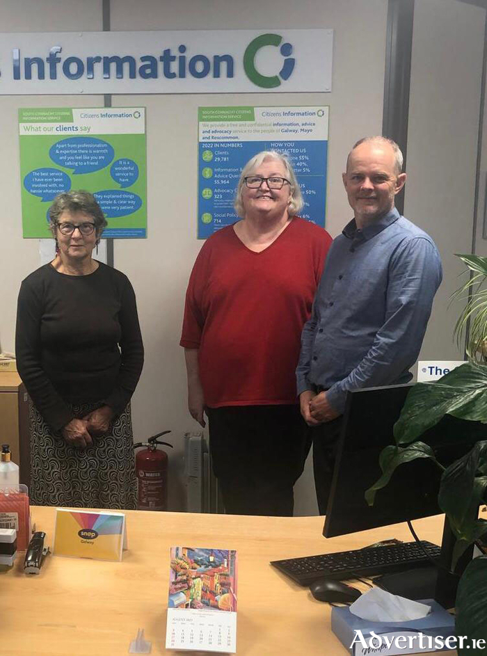 Left to Right Information Officer Sue Clarke and Susan Egan and Zach Worrall, Development Manager
