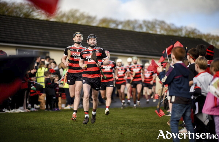 Cappataggle captain Oran Finn leads his side out before the Galway County Senior Club Hurling Championship final match between Cappataggle and Loughrea at Kenny Park in Athenry, Galway. (Photo by Tom Beary/Sportsfile)