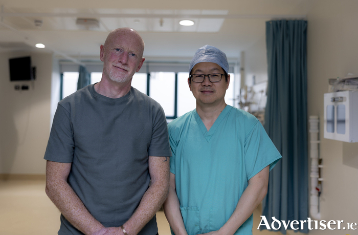 Desmond Egan is the first patient to undergo the new surgery in Ireland, performed by Prof Alan Soo, cardiothoracic surgeon at UHG. 