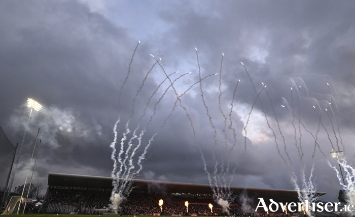 Permanent floodlights to allow night games at Pearse Stadium such as next year's Galqway United summer home fixtures were switched on to great fanfare before the Allianz Football League Division 1 match between Galway and Armagh last Spring. Photo by David Fitzgerald/Sportsfile