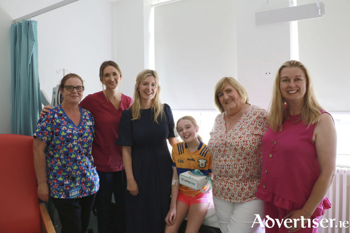 From left: Breda Reilly, staff nurse, Paediatrics; Sarah Murphy, clinical nurse manager 3, Paediatrics; Victoria Bohan, Galway Sick Kids Foundation; Éabha Sharkey, patient; Thérése Allen, Galway Sick Kids Foundation; and Julie Anne De Brún, Galway Sick Kids Foundation.